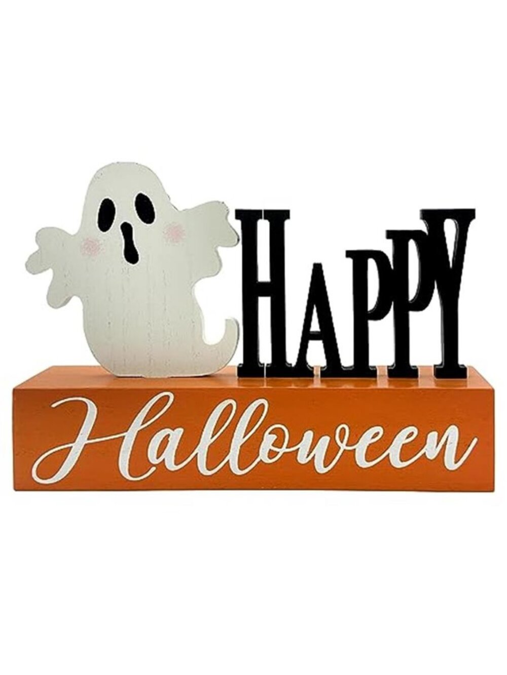 Halloween Decorations Indoor Happy Halloween Sign Ghost Wooden Block Rustic